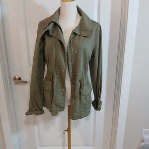 H&M Utility Jacket Women’s Size 8 Green Drawstring Waist Pockets Cotton